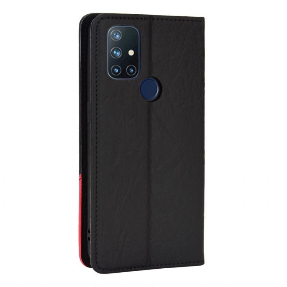 Schutzhülle Für OnePlus Nord N10 Flip Case Schräges Zweifarbiges Kunstleder