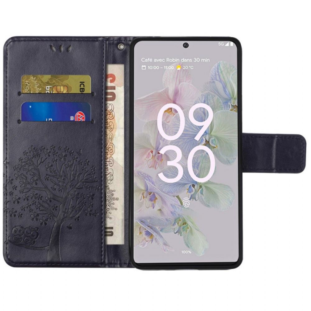 Flip Case Für Google Pixel 6A Eulenbaum Mit Lanyard