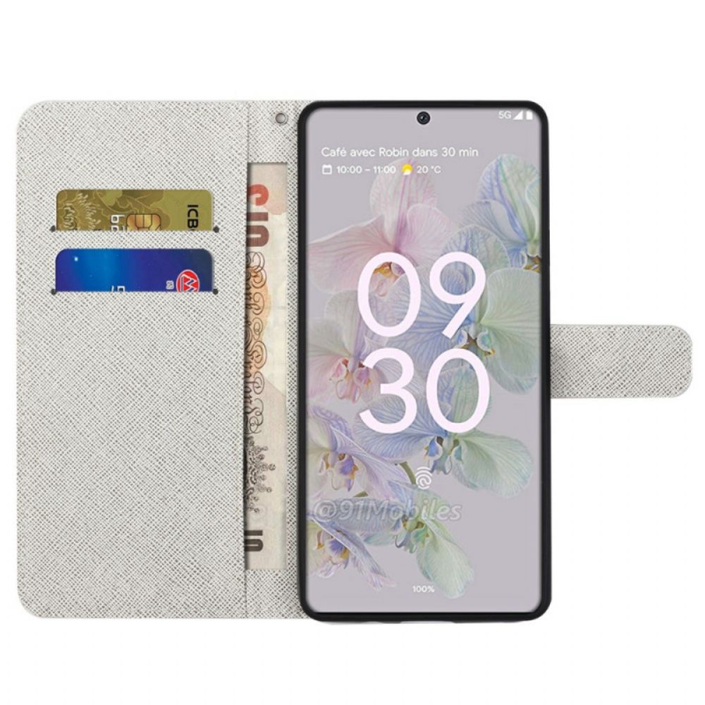 Flip Case Für Google Pixel 6A Mit Kordel Mondarmband Blumen