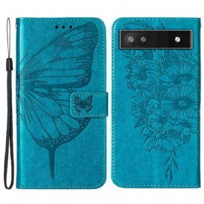 Flip Case Für Google Pixel 6A Mit Kordel Strap Art Schmetterling