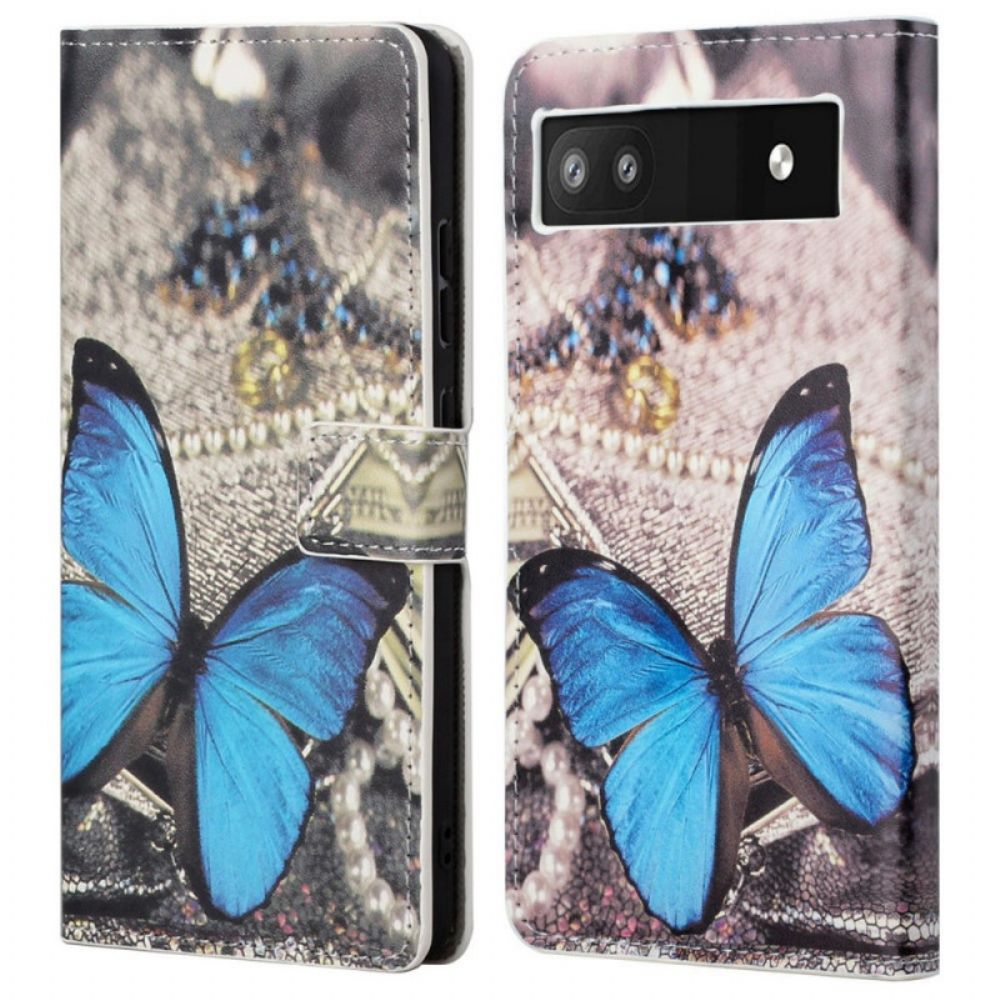 Lederhüllen Für Google Pixel 6A Blauer Schmetterling