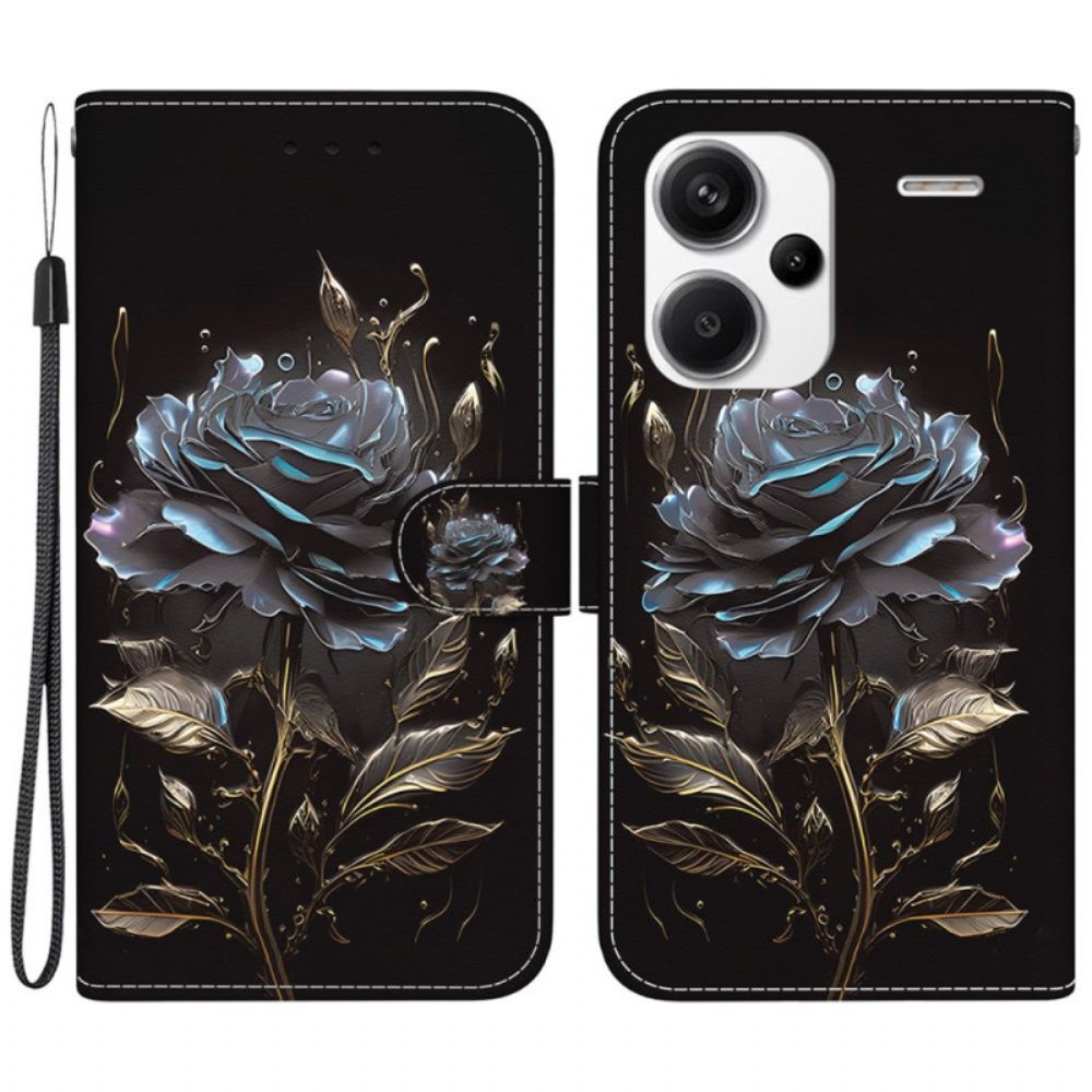 Lederhüllen Xiaomi Redmi Note 13 Pro Plus 5g Handyhülle Schwarze Rose Mit Riemen