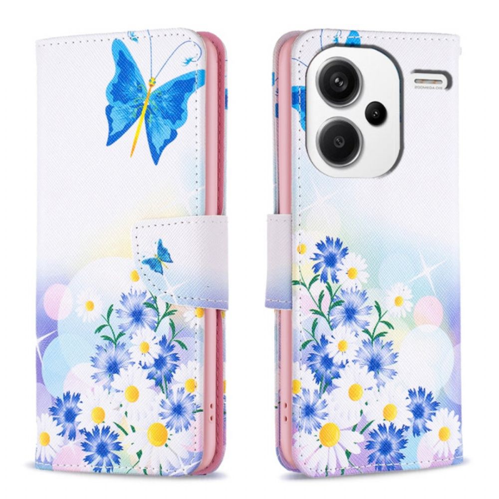 Lederhüllen Xiaomi Redmi Note 13 Pro Plus 5g Schmetterlinge Und Blumen Aquarell