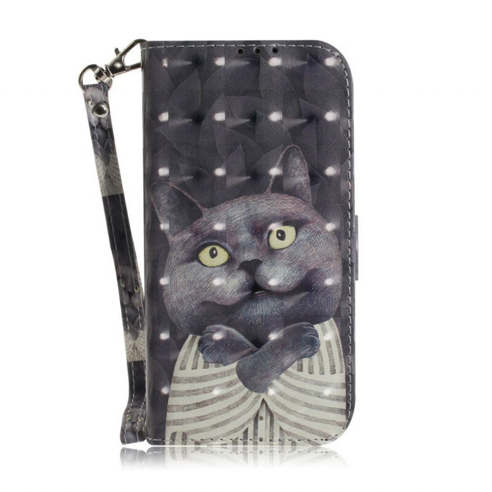 Flip Case Für Samsung Galaxy S20 FE Mit Kordel Graue Riemchenkatze