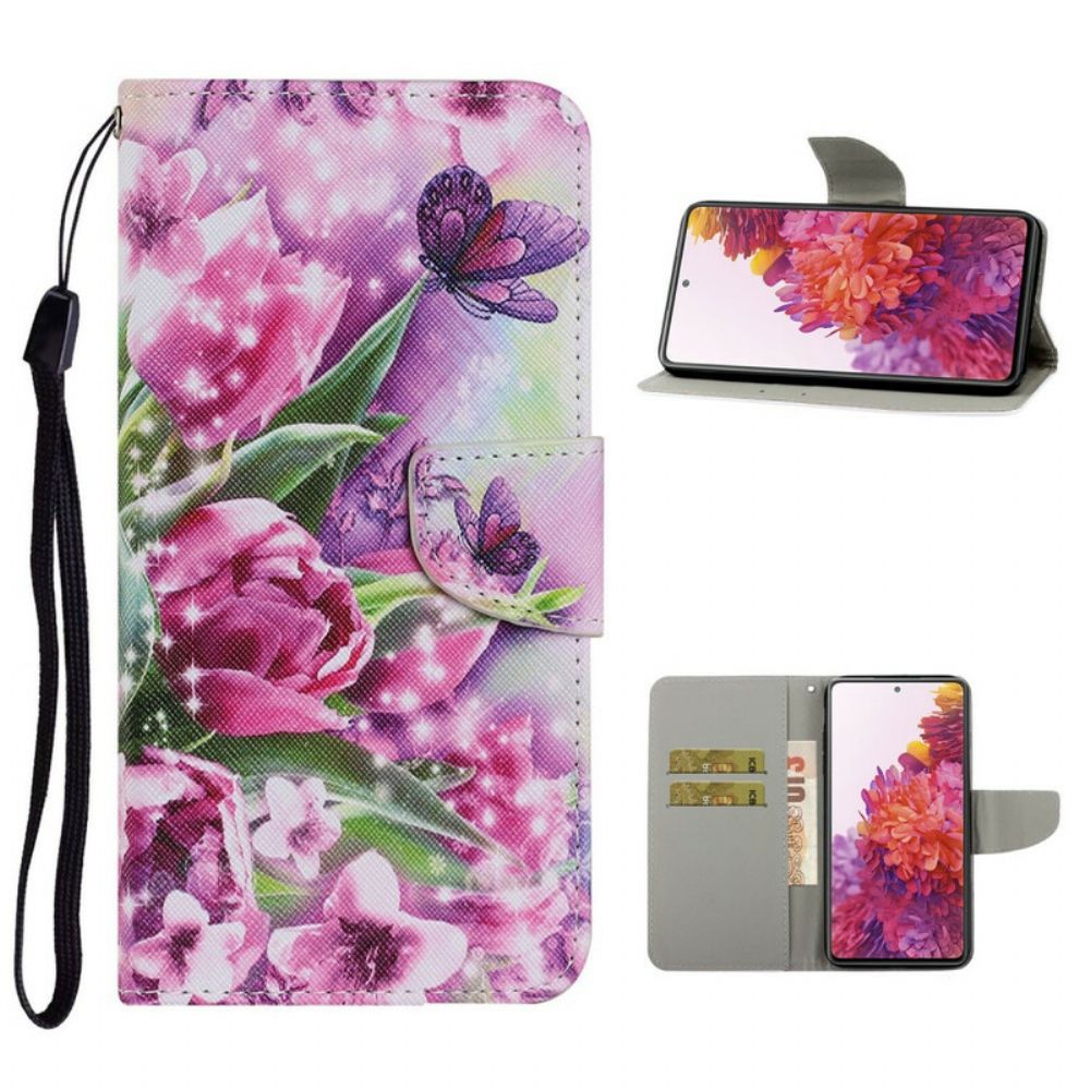 Flip Case Für Samsung Galaxy S20 FE Schmetterlinge Und Tulpen