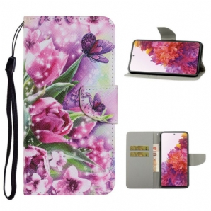 Flip Case Für Samsung Galaxy S20 FE Schmetterlinge Und Tulpen