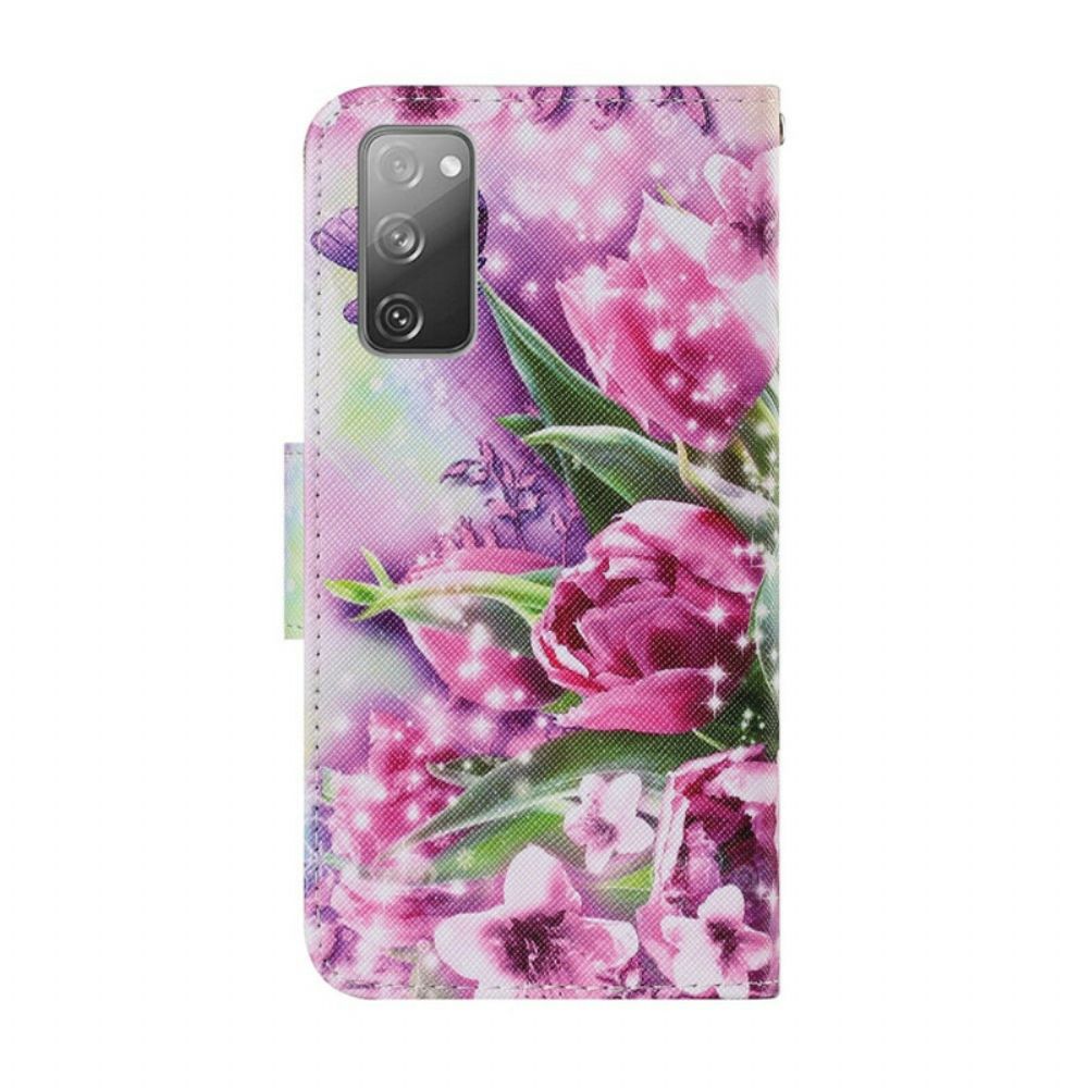 Flip Case Für Samsung Galaxy S20 FE Schmetterlinge Und Tulpen