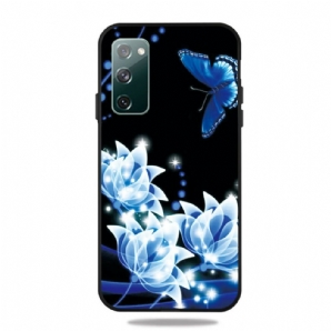 Handyhülle Für Samsung Galaxy S20 FE Schmetterling Und Blaue Blumen