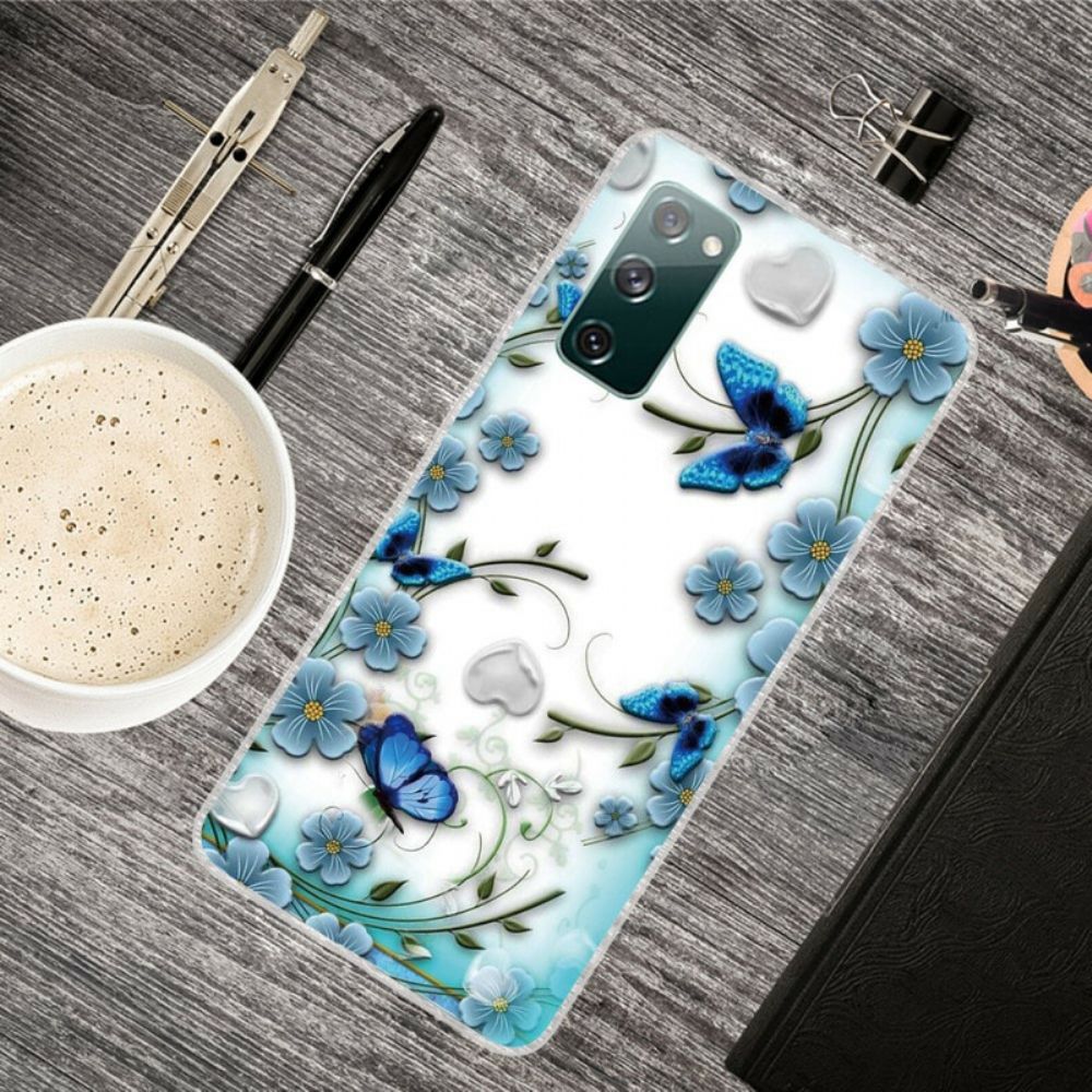 Handyhülle Für Samsung Galaxy S20 FE Transparente Retro-schmetterlinge Und Blumen