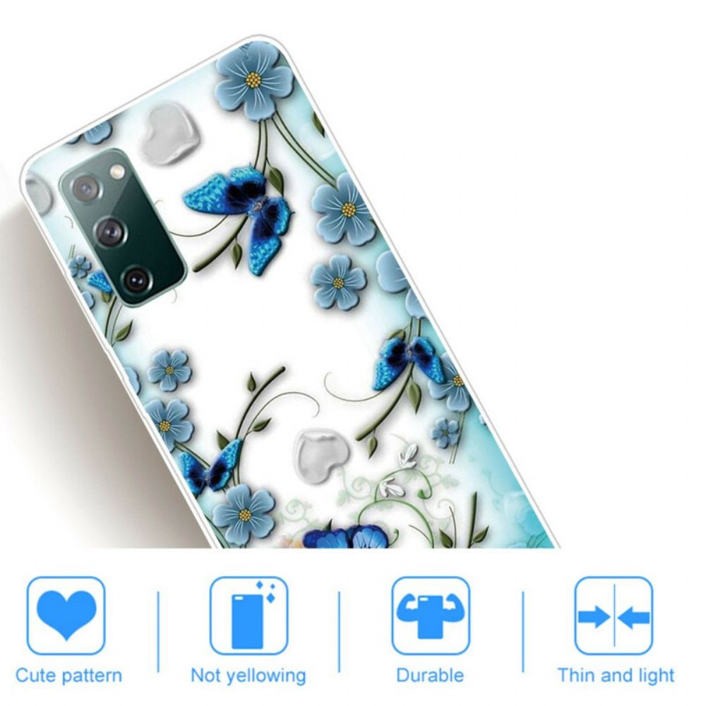 Handyhülle Für Samsung Galaxy S20 FE Transparente Retro-schmetterlinge Und Blumen