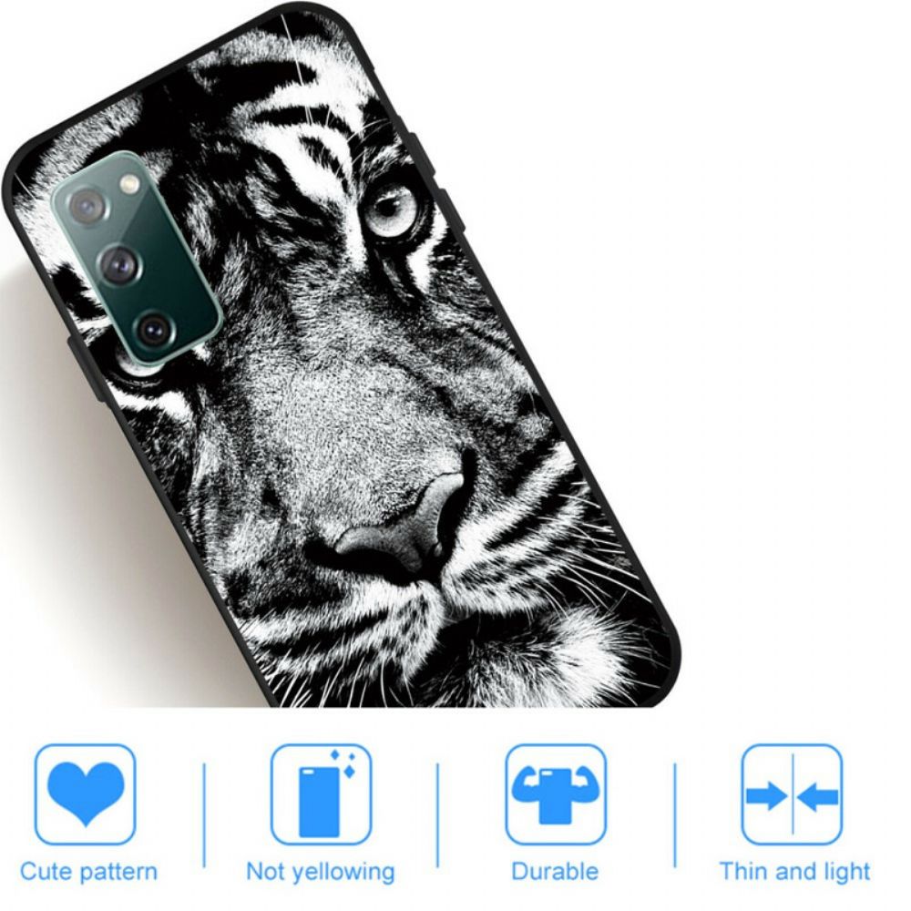 Hülle Für Samsung Galaxy S20 FE Schwarzer Und Weißer Tiger