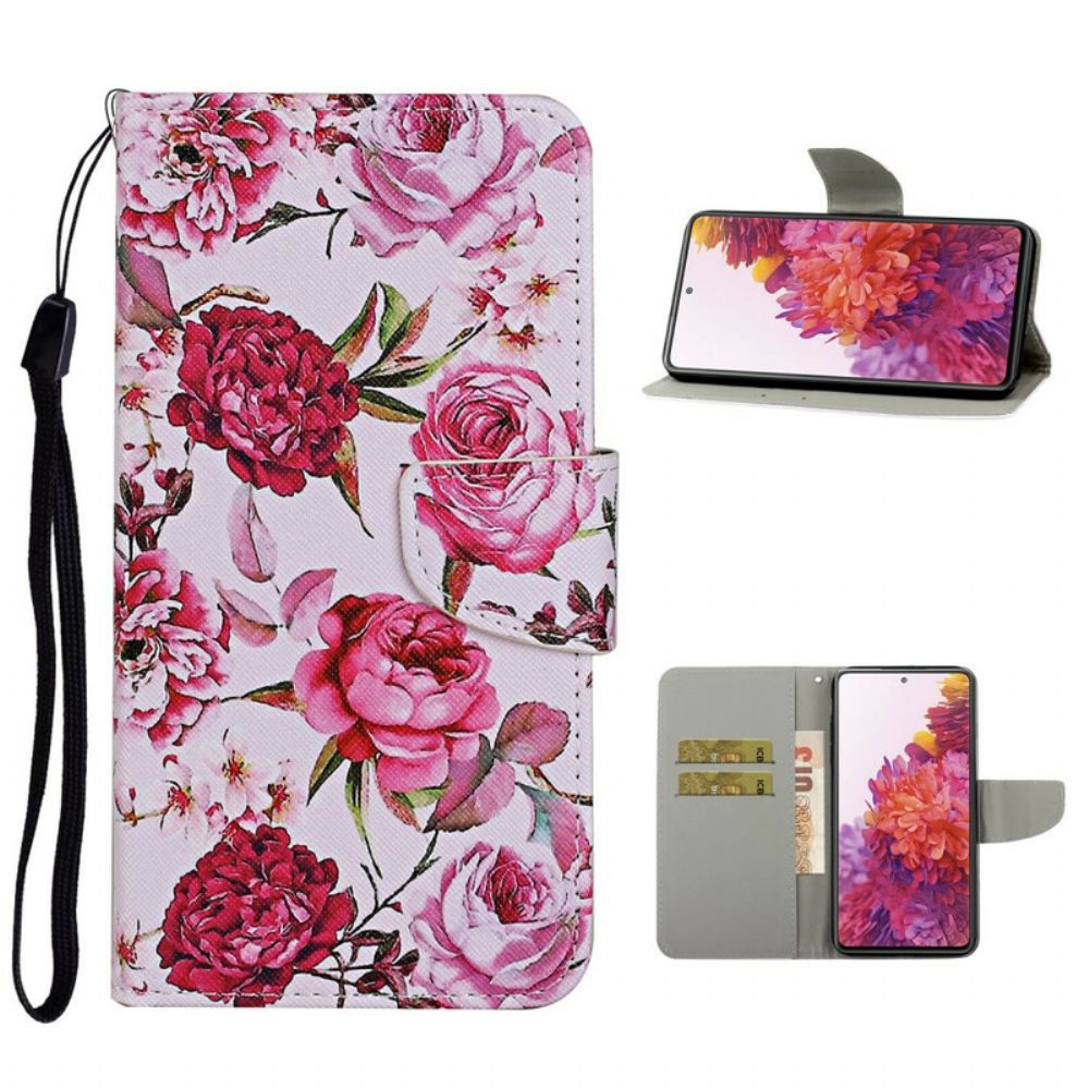 Lederhüllen Für Samsung Galaxy S20 FE Meisterhafte Blumen Mit Lanyard