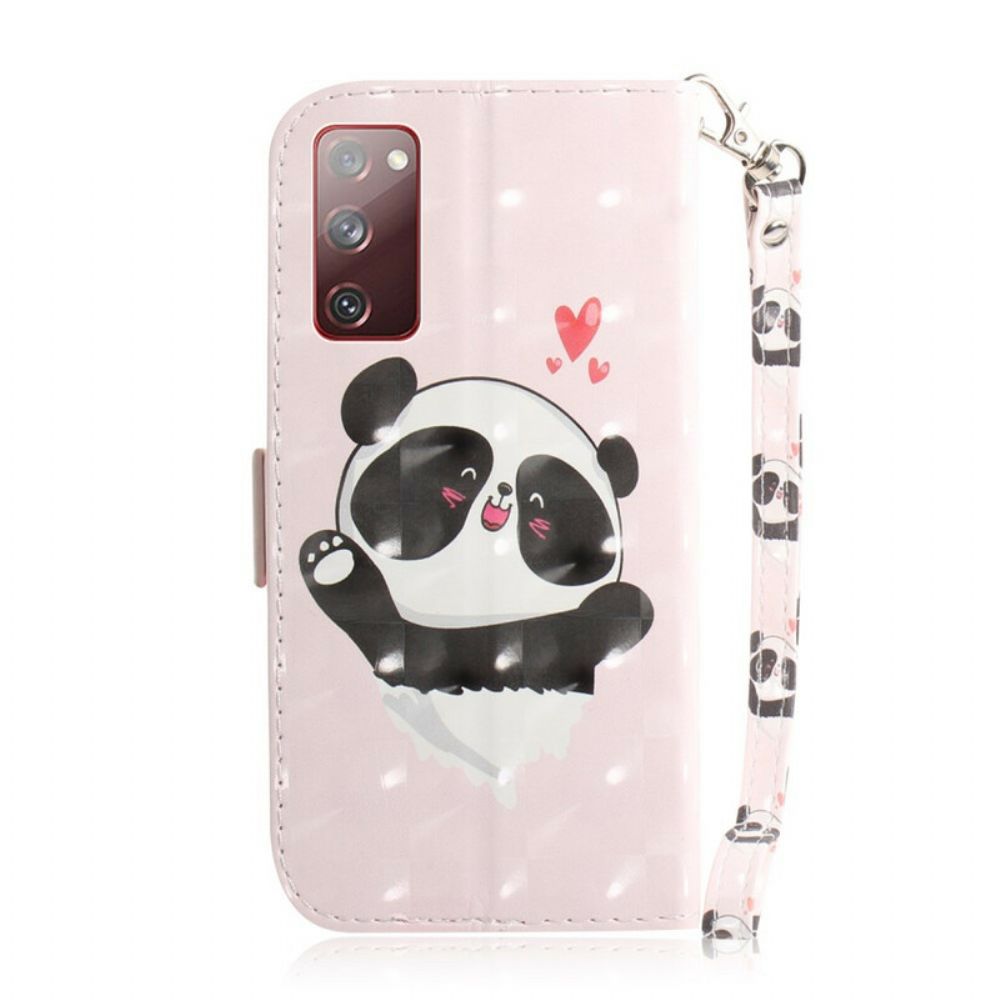 Lederhüllen Für Samsung Galaxy S20 FE Mit Kordel Panda Love Mit Riemen