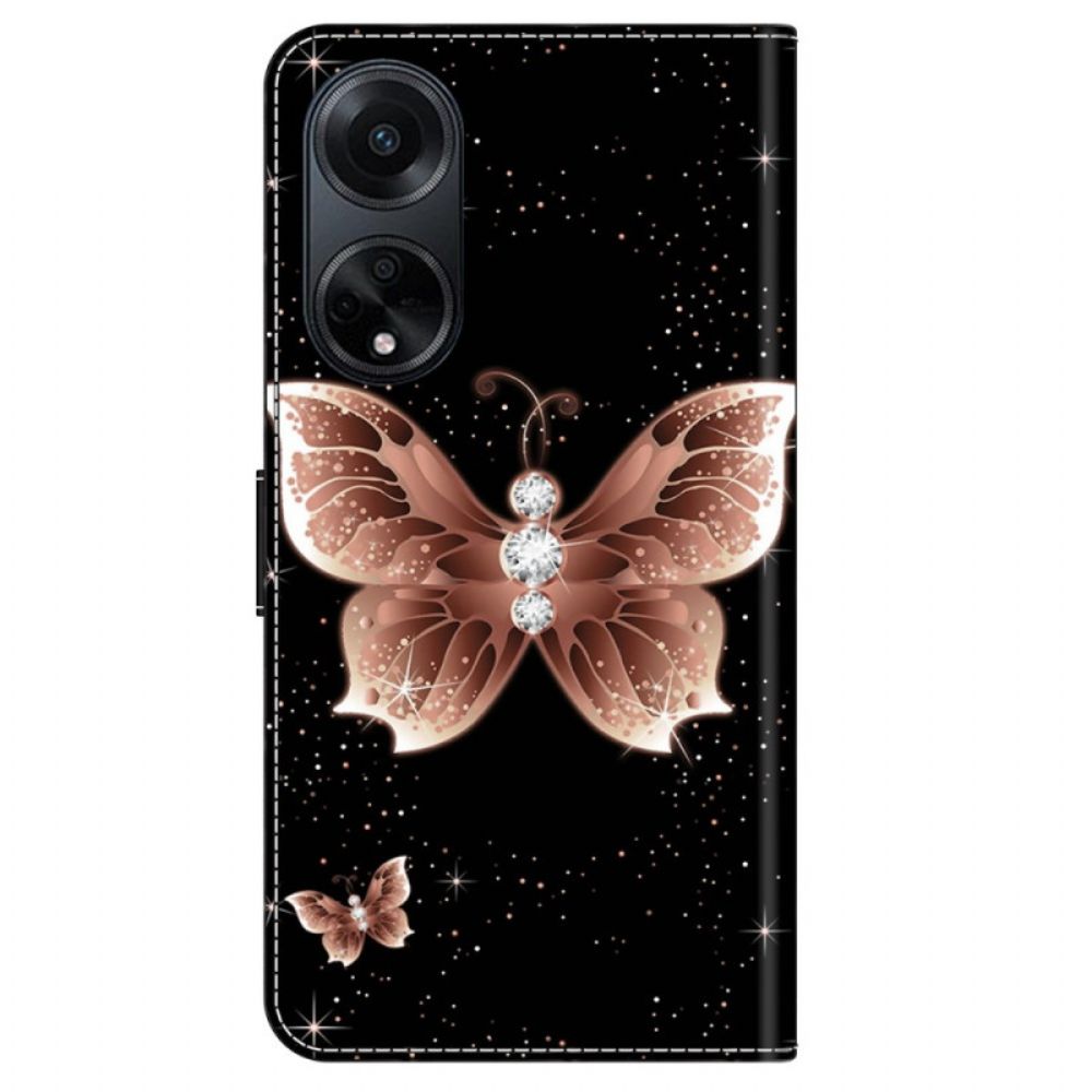 Lederhüllen Für Oppo A98 5g Rosa Diamant-schmetterling