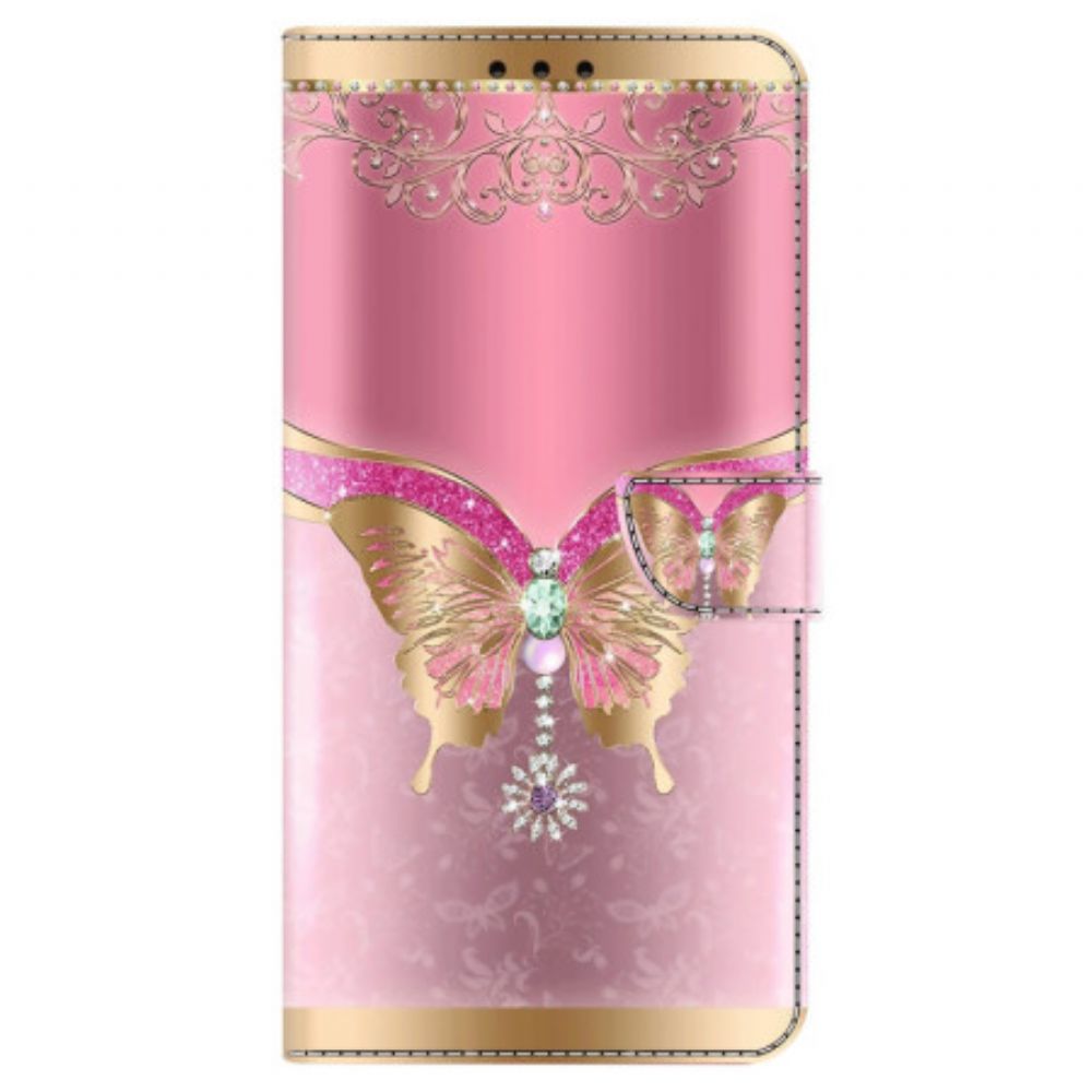 Lederhüllen Oppo A98 5g Handyhülle Rosa Und Goldener Schmetterling