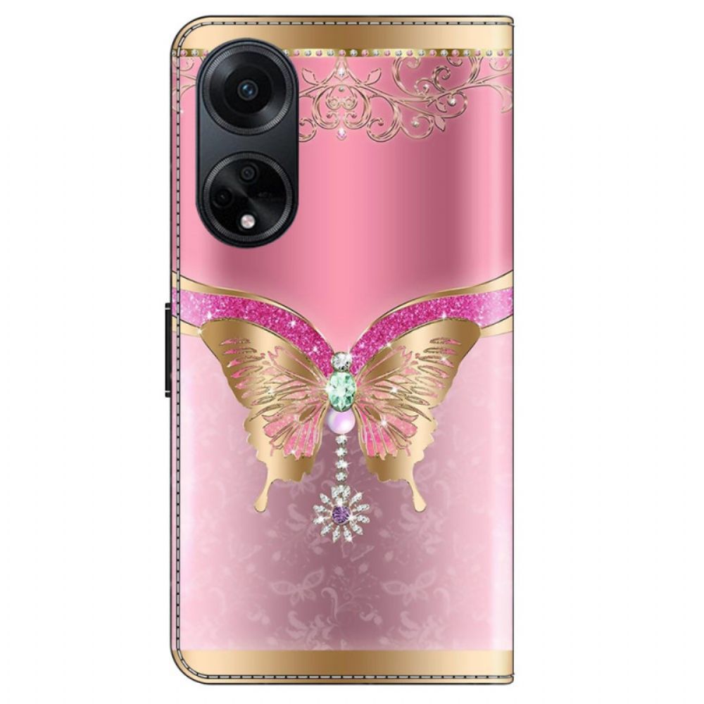 Lederhüllen Oppo A98 5g Handyhülle Rosa Und Goldener Schmetterling