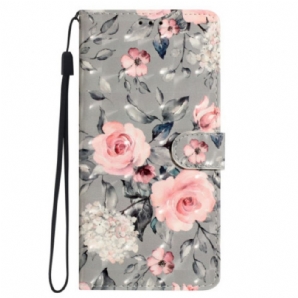 Lederhüllen Oppo A98 5g Rosa Blumen Mit Riemen