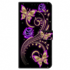 Lederhüllen Oppo A98 5g Violette Blumen Und Schmetterlinge