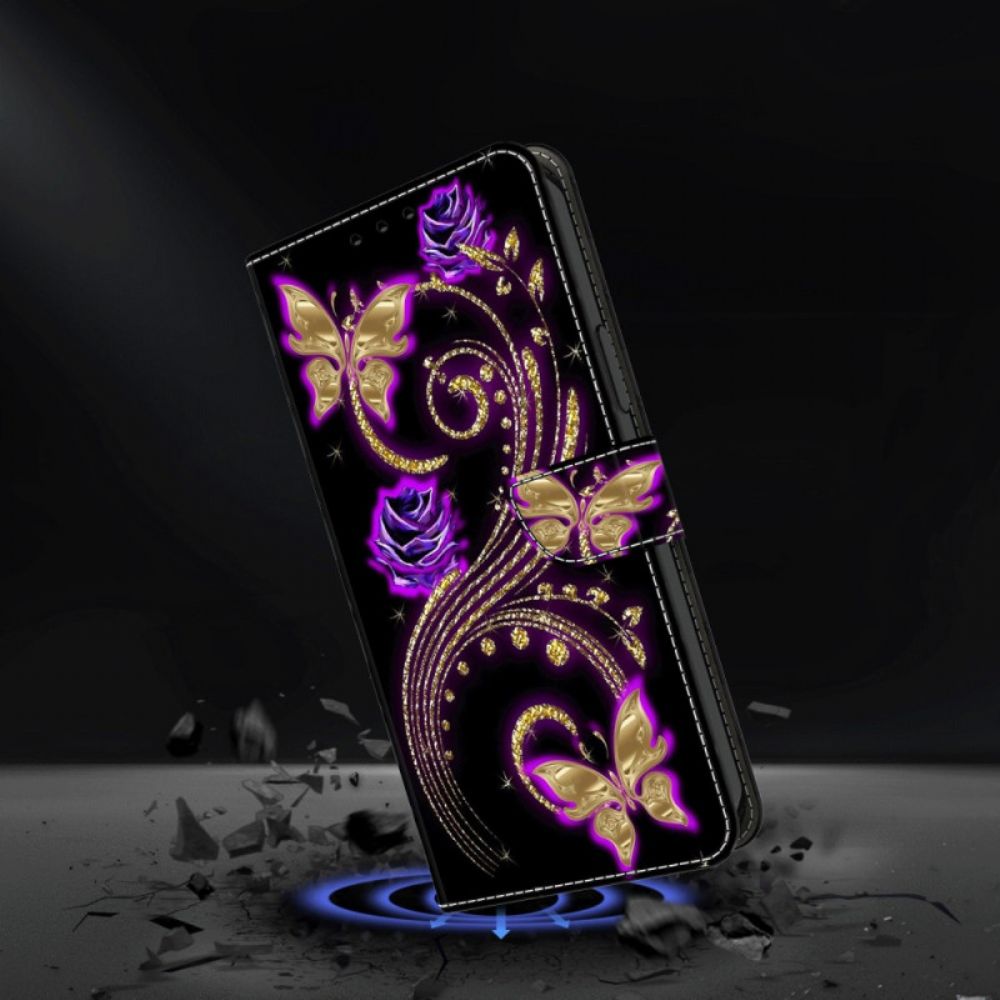 Lederhüllen Oppo A98 5g Violette Blumen Und Schmetterlinge