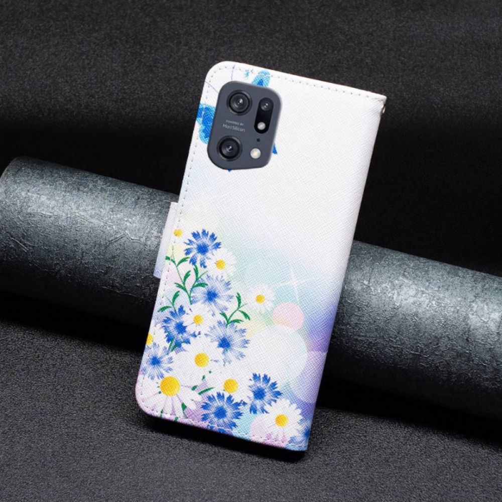 Flip Case Für Oppo Find X5 Pro Aquarell Schmetterlinge