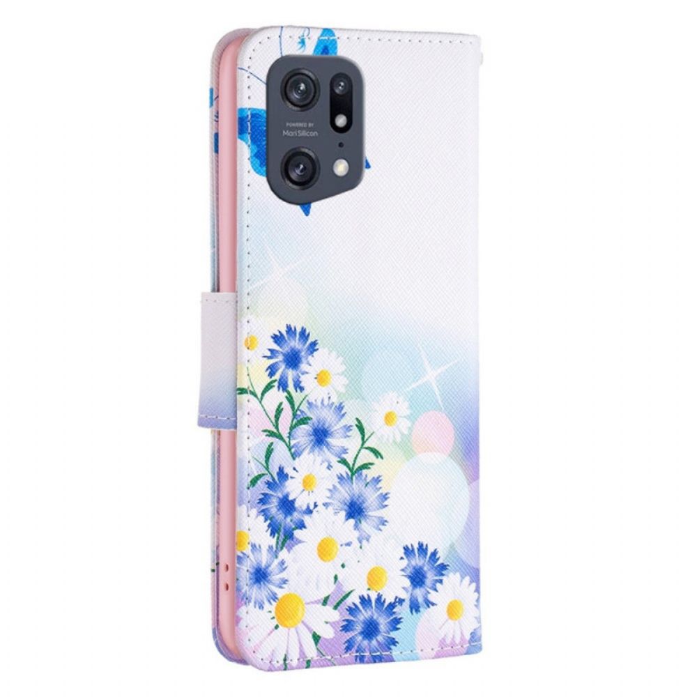 Flip Case Für Oppo Find X5 Pro Aquarell Schmetterlinge