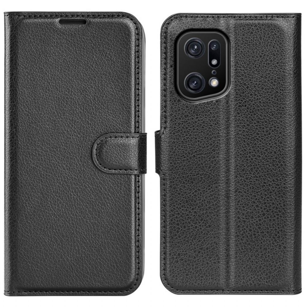 Flip Case Für Oppo Find X5 Pro Klassisches Litschi-kunstleder