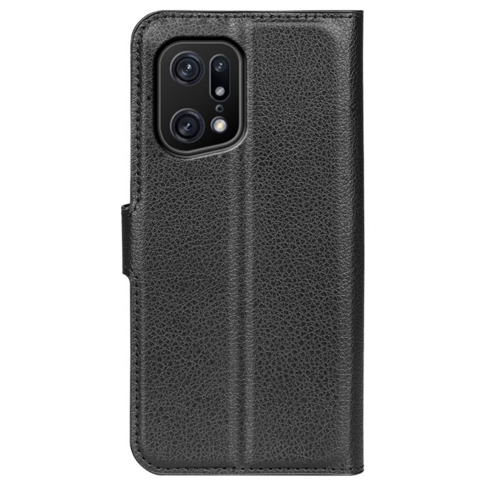 Flip Case Für Oppo Find X5 Pro Klassisches Litschi-kunstleder