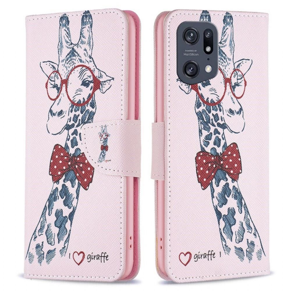 Flip Case Für Oppo Find X5 Pro Nerdige Giraffe