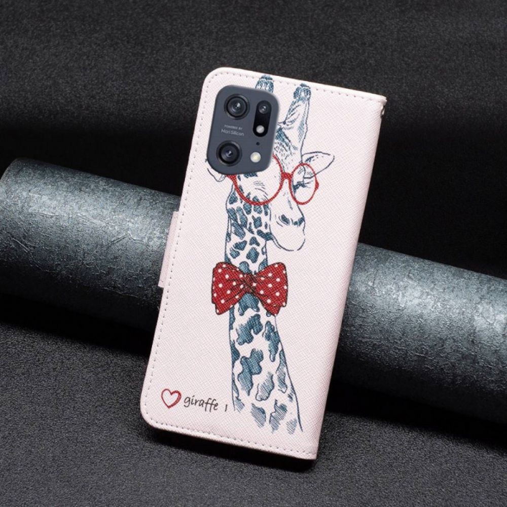 Flip Case Für Oppo Find X5 Pro Nerdige Giraffe