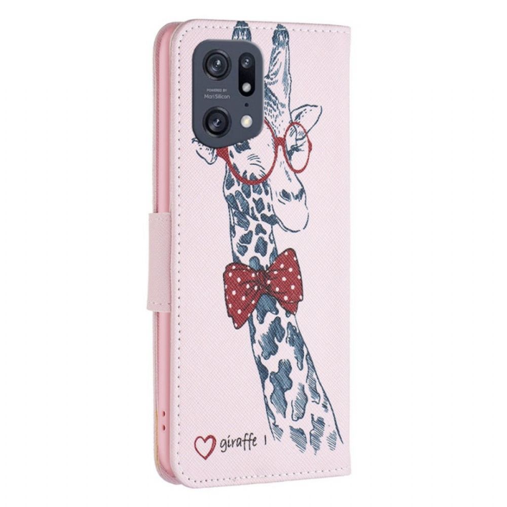 Flip Case Für Oppo Find X5 Pro Nerdige Giraffe