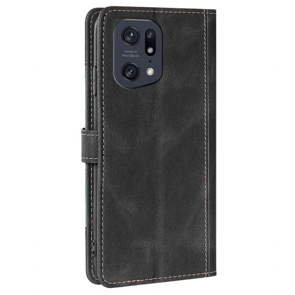 Flip Case Für Oppo Find X5 Pro Stylisches Zweifarbiges Kunstleder