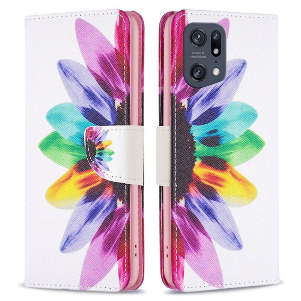 Lederhüllen Für Oppo Find X5 Pro Aquarell Blume