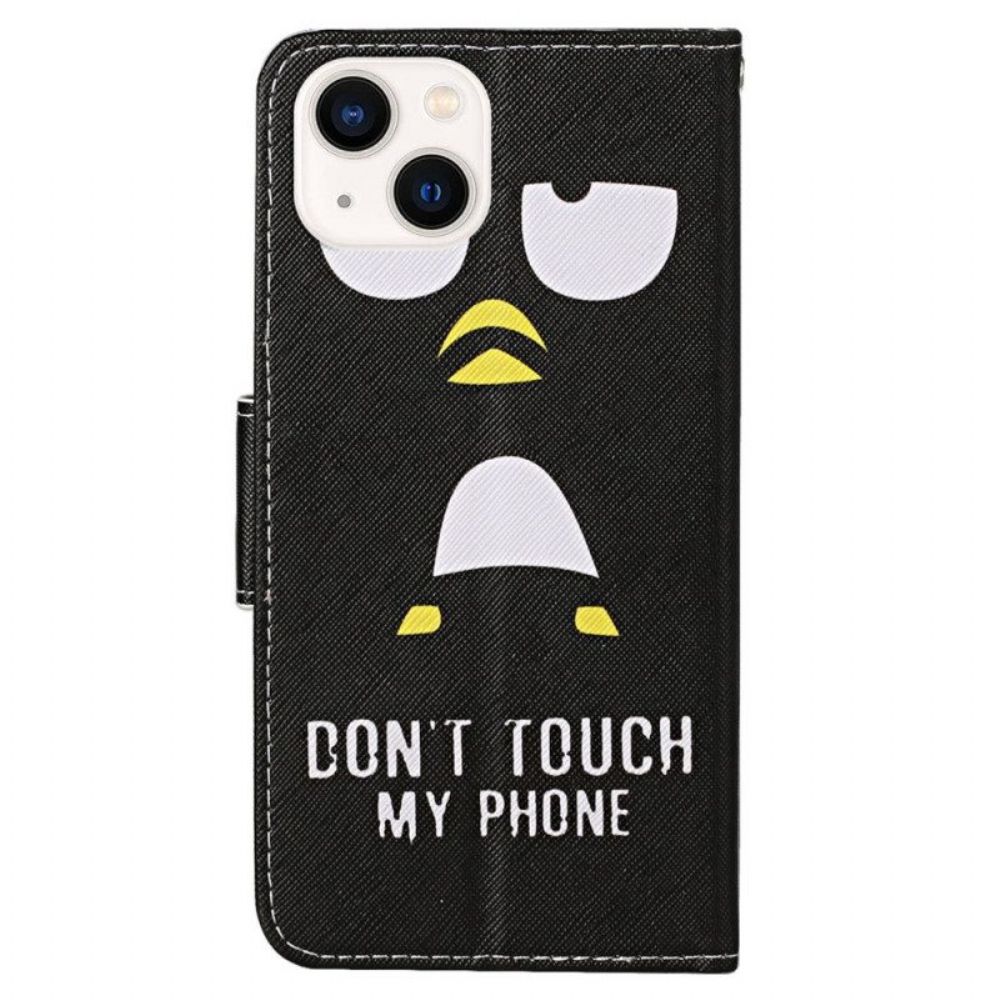 Flip Case Für iPhone 15 Mit Kordel Pinguin Don't Touch My Phone Lanyard