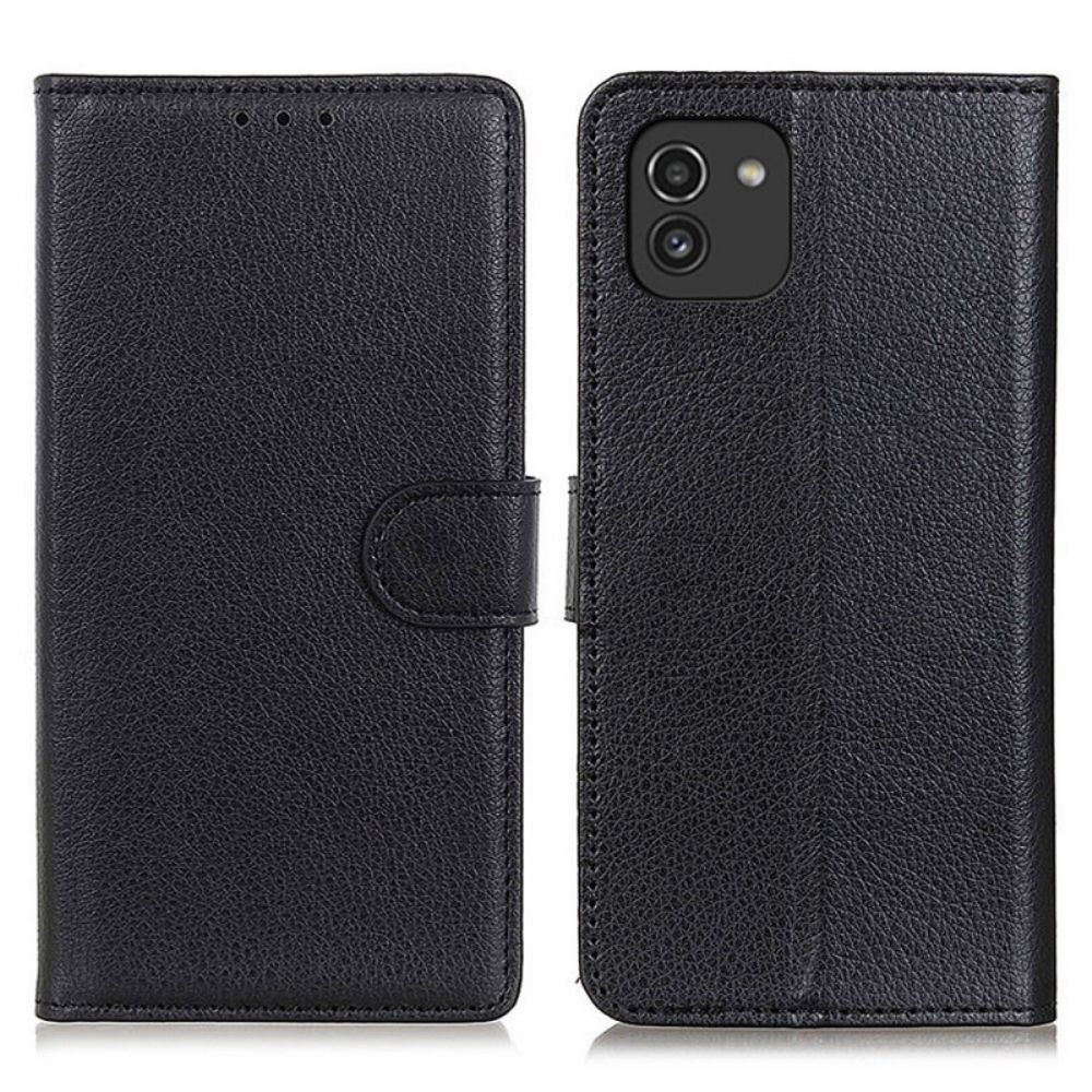 Flip Case Für Samsung Galaxy A03 Traditionelles Litschi-leder