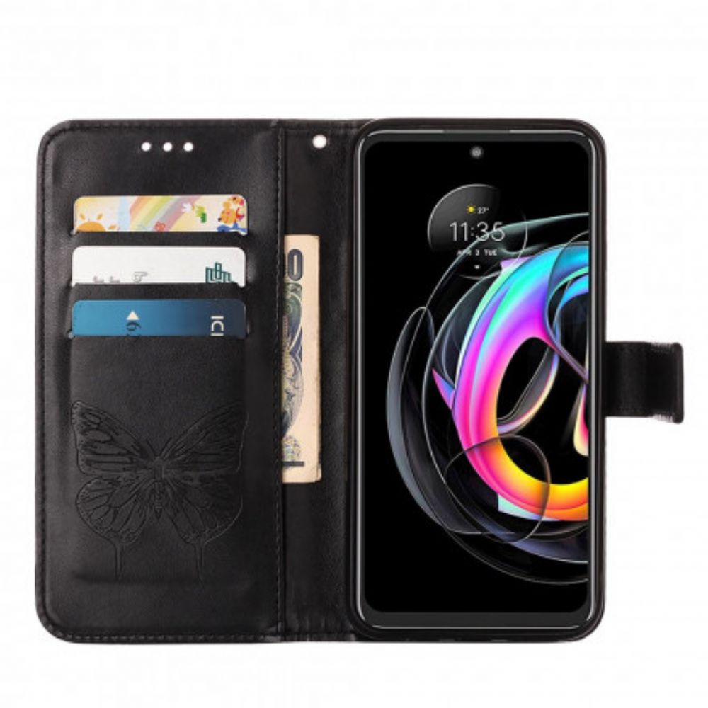 Lederhüllen Für Motorola Edge 20 Lite Schmetterlingsdesign Mit Lanyard