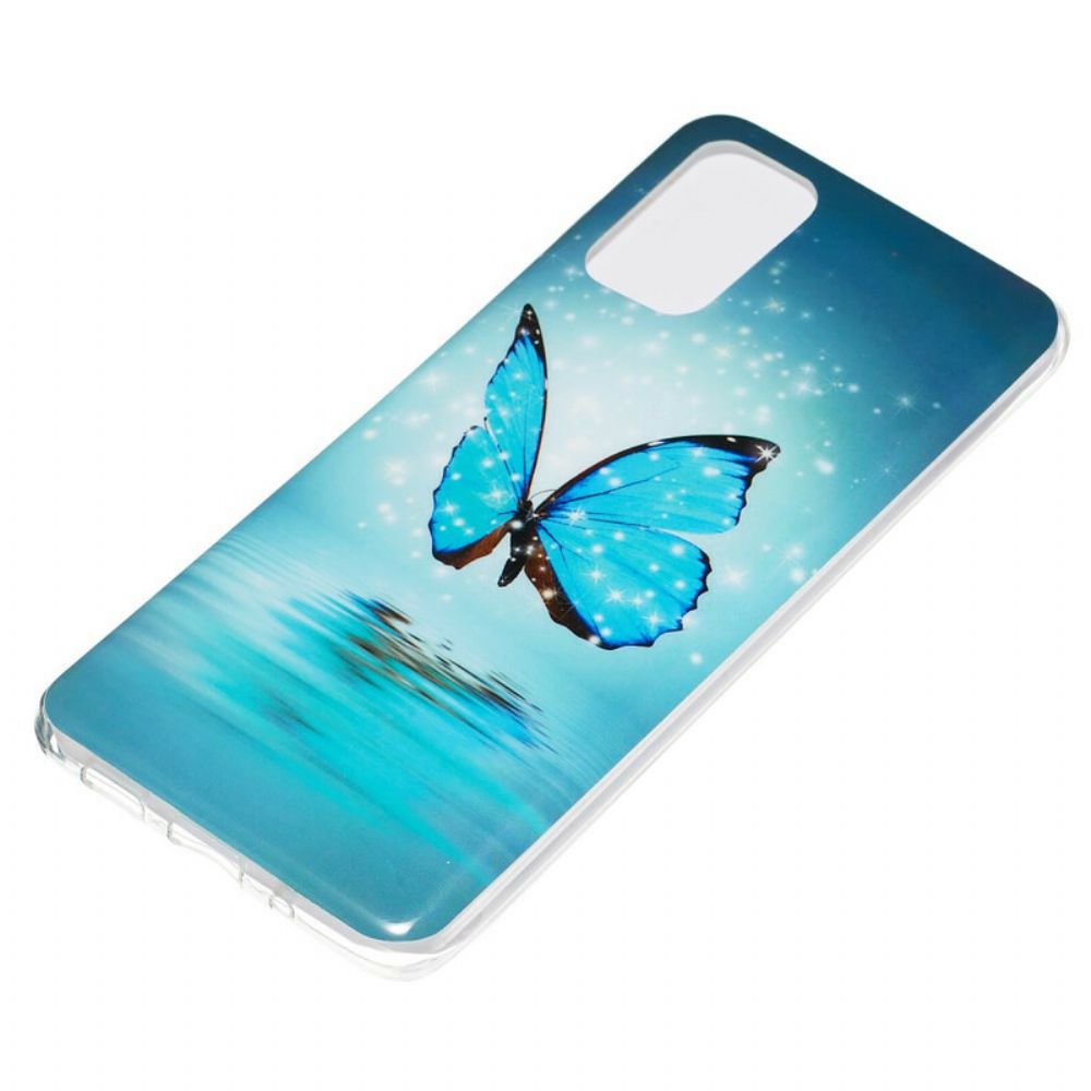 Handyhülle Für Samsung Galaxy S20 Plus 4G / 5G Fluoreszierender Blauer Schmetterling