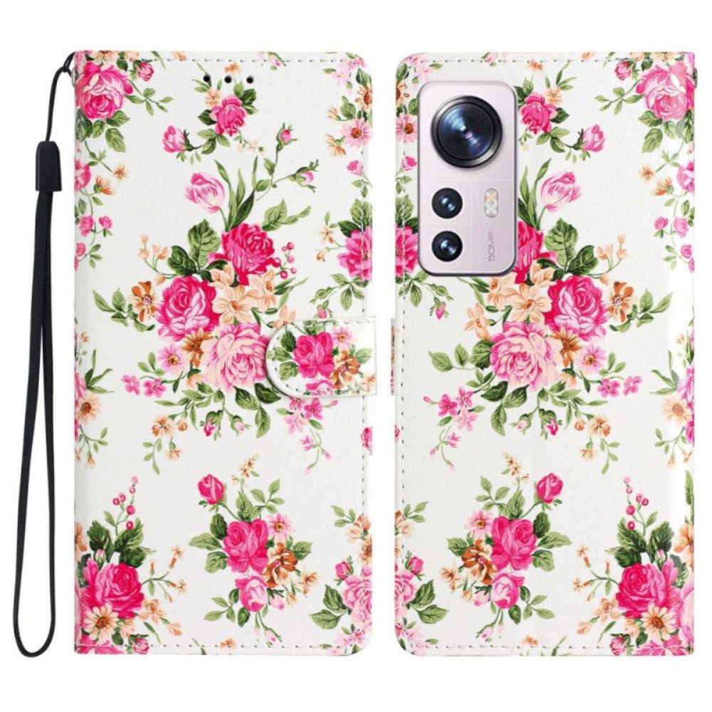 Flip Case Für Xiaomi 12 Lite Mit Kordel Riemen Liberty Flowers