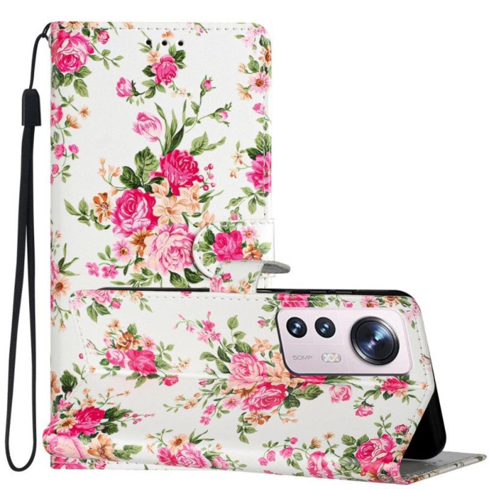 Flip Case Für Xiaomi 12 Lite Mit Kordel Riemen Liberty Flowers