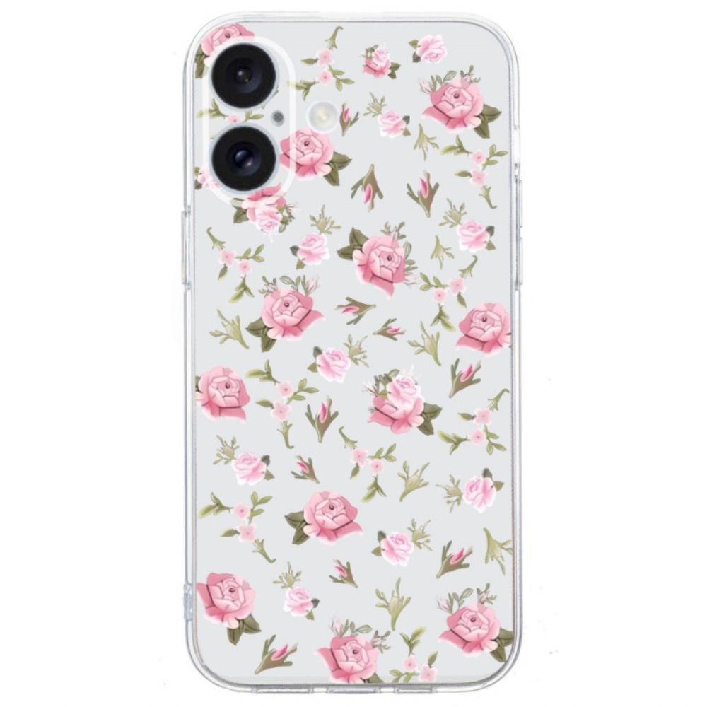 Hülle iPhone 16 Handyhülle Rosa Blumen Mit Transparentem Rand