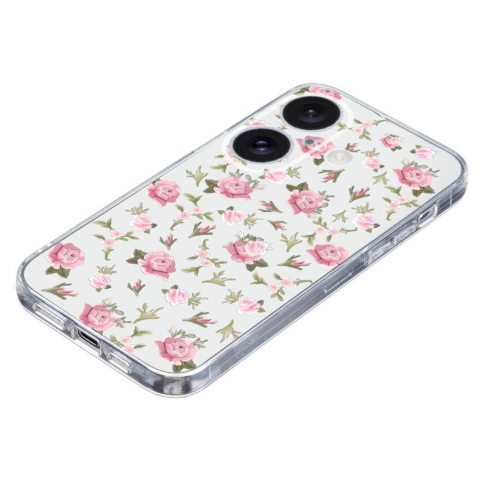 Hülle iPhone 16 Handyhülle Rosa Blumen Mit Transparentem Rand