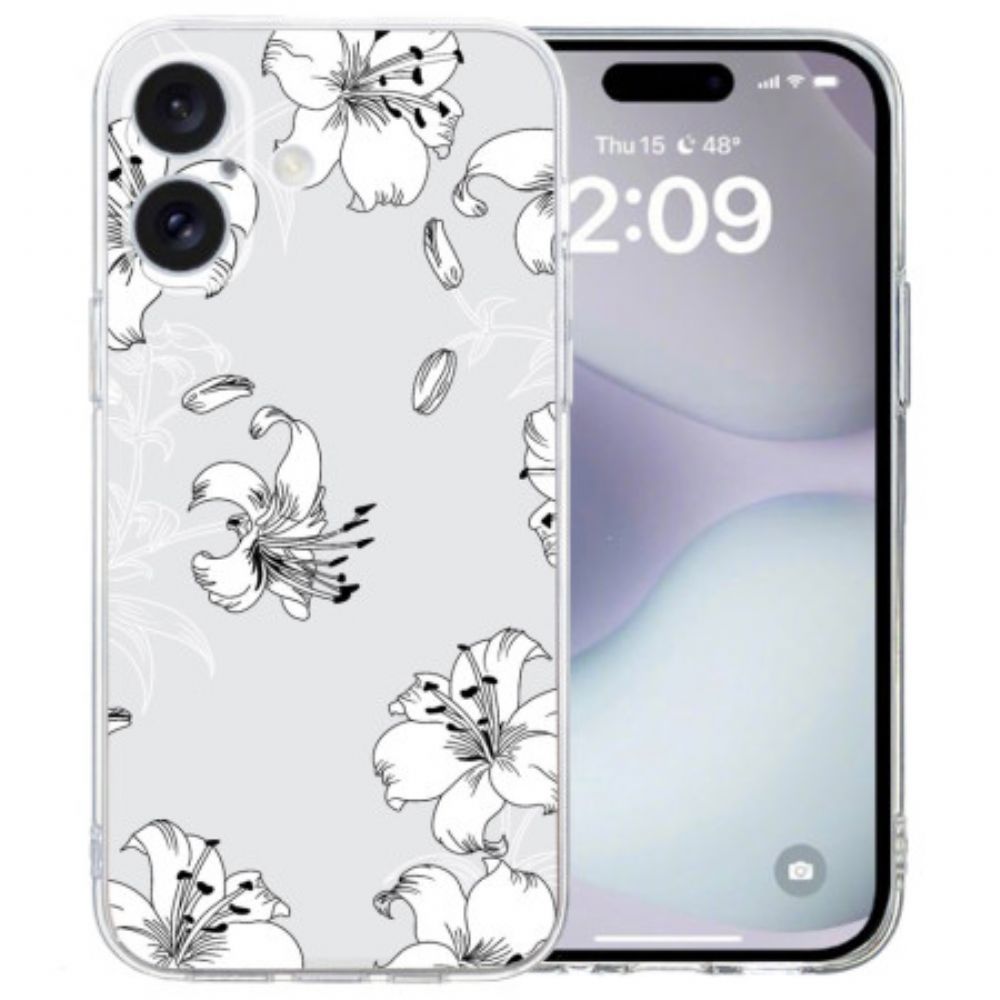 Hülle iPhone 16 Weiße Blumen Mit Transparentem Rand