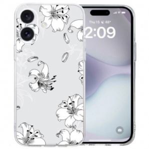 Hülle iPhone 16 Weiße Blumen Mit Transparentem Rand