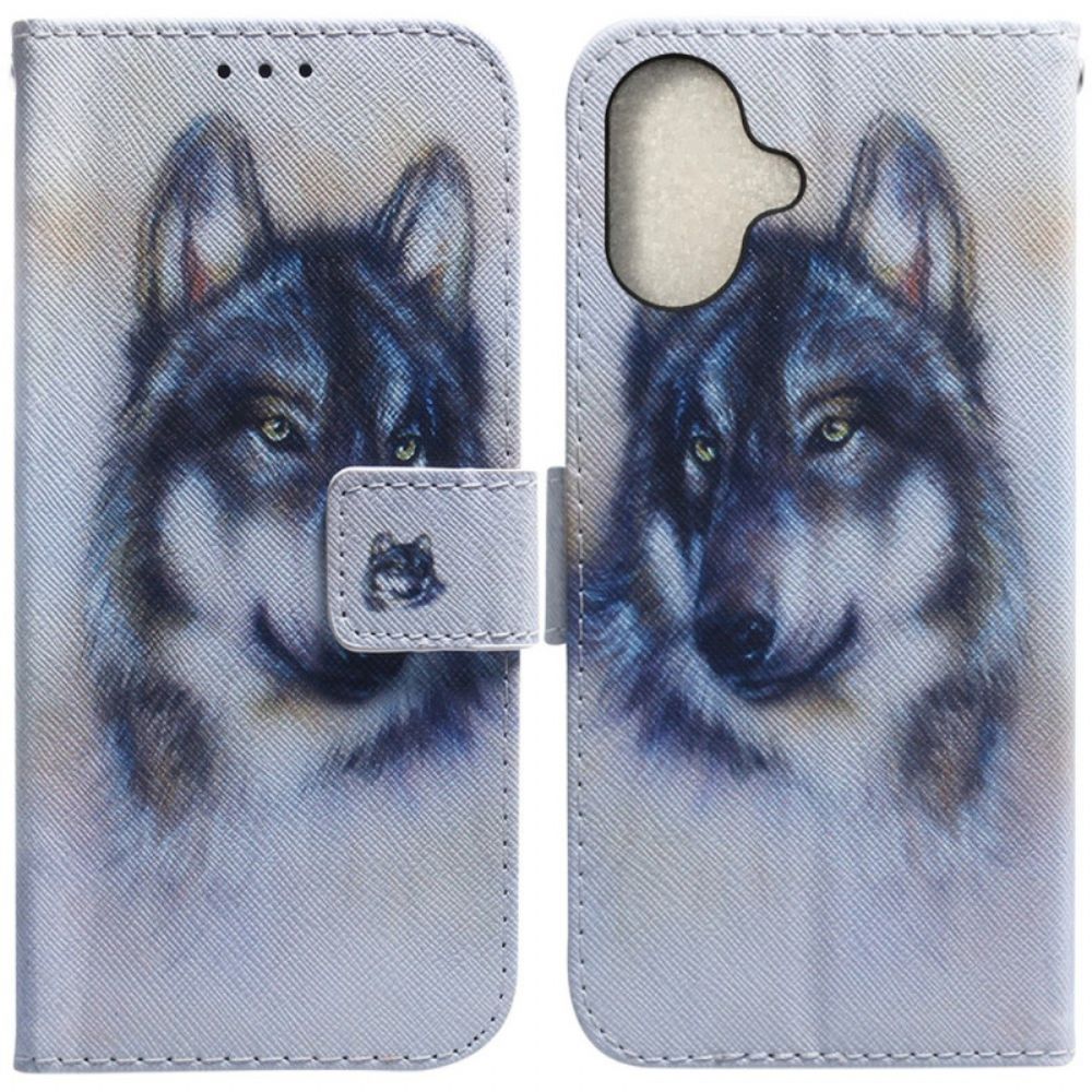 Lederhüllen iPhone 16 Handyhülle Aquarell Wolf