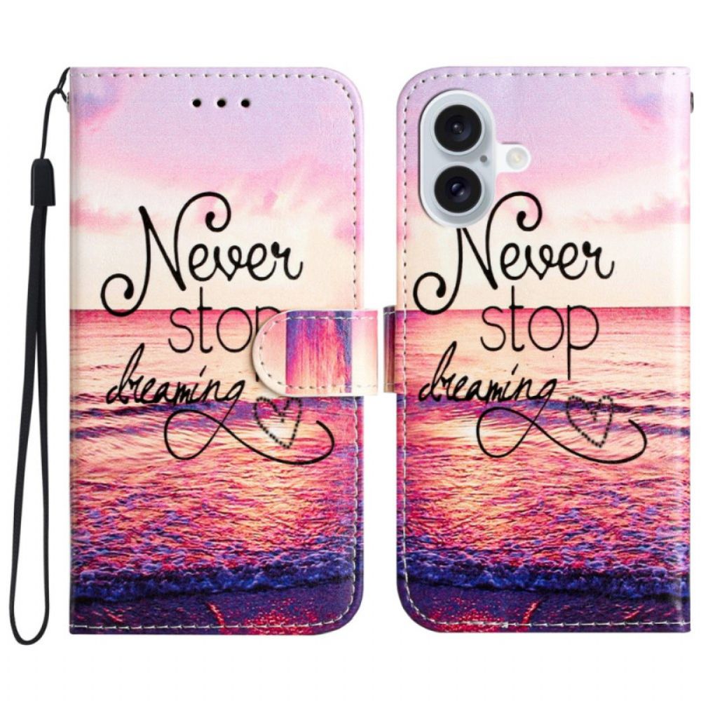 Lederhüllen iPhone 16 Never Stop Dreaming Mit Strap