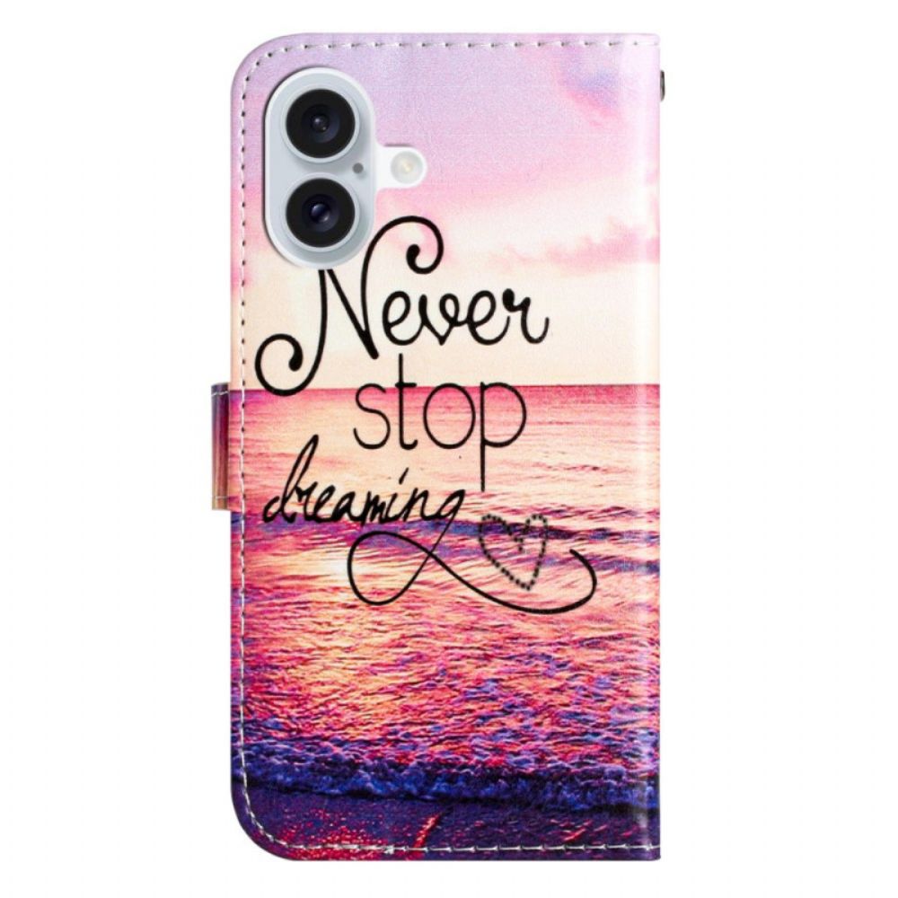 Lederhüllen iPhone 16 Never Stop Dreaming Mit Strap