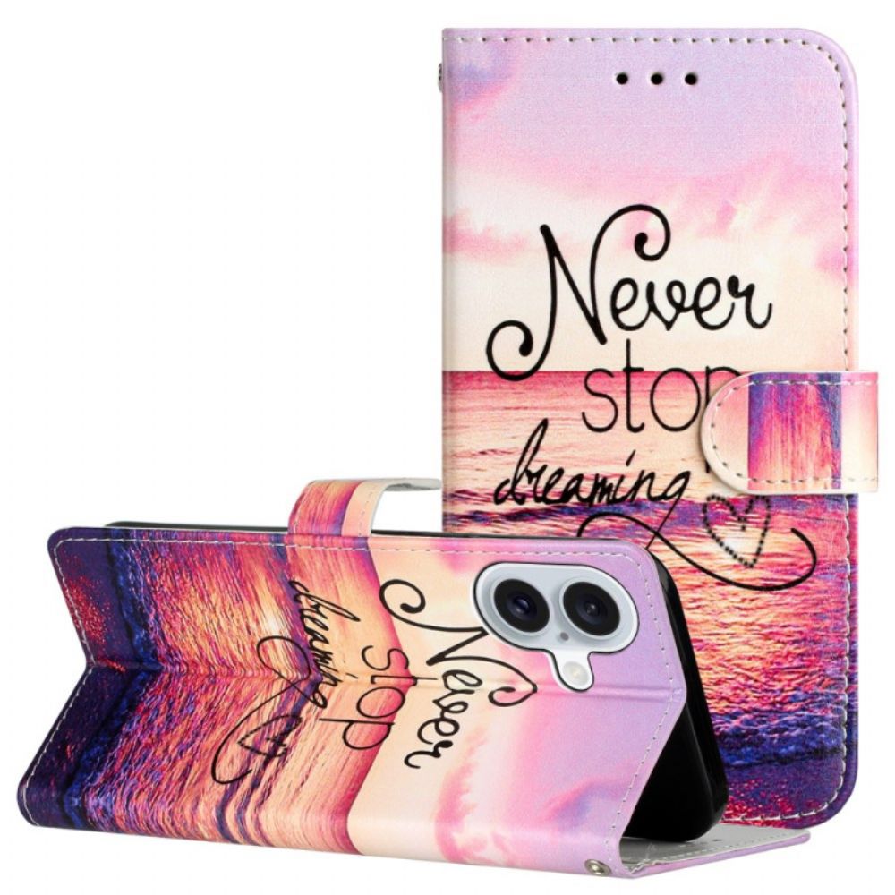 Lederhüllen iPhone 16 Never Stop Dreaming Mit Strap