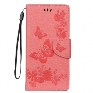 Flip Case Für Samsung Galaxy Note 10 Plus Mit Kordel Schmetterlinge Und Blumenkrawatten