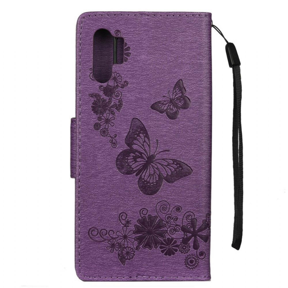 Flip Case Für Samsung Galaxy Note 10 Plus Mit Kordel Schmetterlinge Und Blumenkrawatten