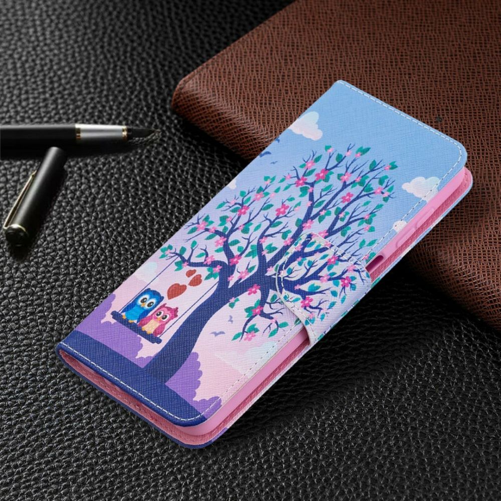 Flip Case Für Samsung Galaxy A12 / M12 Eulen Auf Der Schaukel