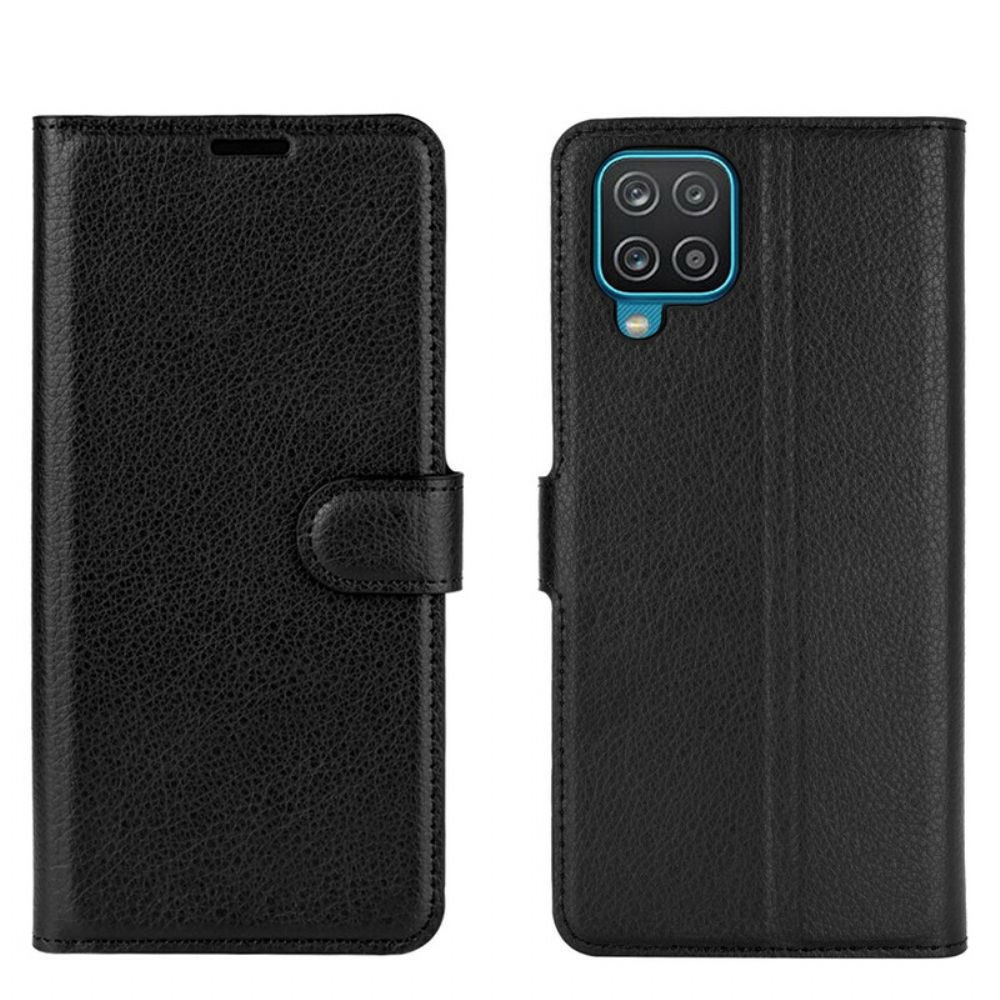 Flip Case Für Samsung Galaxy A12 / M12 Klassisches Litschi-kunstleder